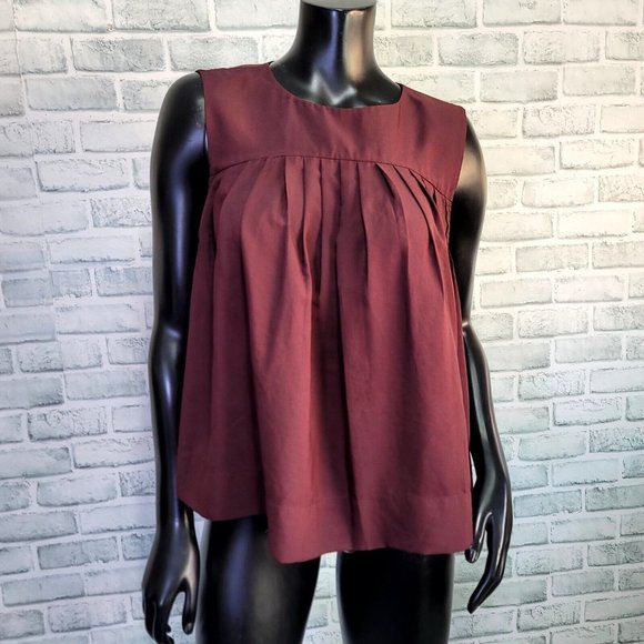 AllSaints Spitafield Womens M Reagan Merlot Pleated Swing Back Sleeveless Blouse - Picture 1 of 7